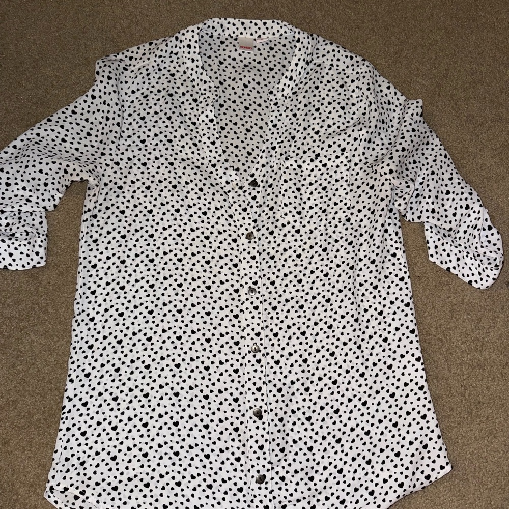 Women’s Black and White Heart Polka Dot Shirt
